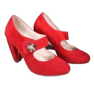 Pierre Dumas Red Mary Jane Chunky High Heel Pumps Pin Up Retro Twee 9M